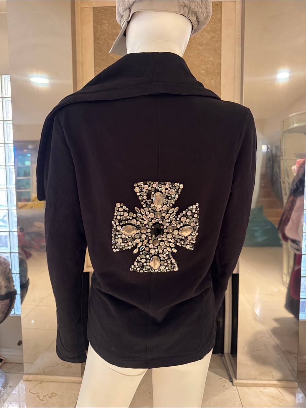 Vintage Twisted Heart Crystal Cross Jacket Black Y2K Size Small